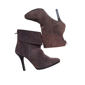 Ralph Lauren Leola Suede Ankle Boots Brown Stiletto Heel Zip Up Size 8B